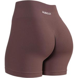 image:imageAUROLA Power Workout Shorts for Women Tummy Control Squat Proof Ribbed Thick Seamless Scrunch Active ShortPeppercorn