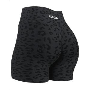 image:imageAUROLA Leopard Workout Shorts for WomenGym Shorts Scrunch Butt Seamless Athletic ShortsLeo Black