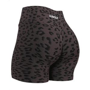 image:imageAUROLA Leopard Workout Shorts for WomenGym Shorts Scrunch Butt Seamless Athletic ShortsLeo Espresso
