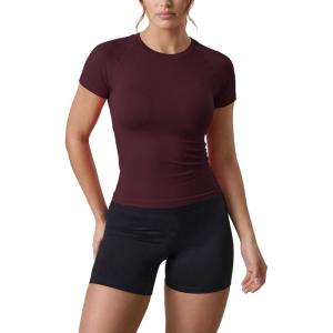 image:imageAUROLA Influence Seamless Workout T Shirt for Women Short Sleeve Slim Fit Basic Tee Yoga Gym Going Out Crop TopBlack Cherry