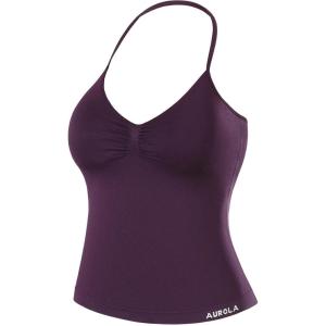 image:imageAUROLA Influence Longline Strappy Workout Halter Tops for WomenRemovable Cups Padded Bras Impact Gym Yoga Sleeveless TopBlackberry Purple