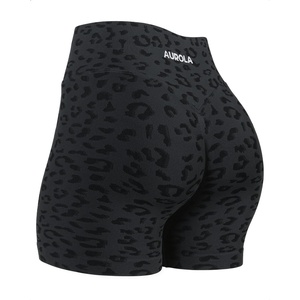 image:imageAUROLA Leopard Cheetah Workout Shorts for WomenGym Shorts Scrunch Butt Seamless Yoga Athletic ShortsLeo Black