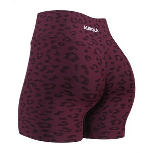 image:imageAUROLA Leopard Cheetah Workout Shorts for WomenGym Shorts Scrunch Butt Seamless Yoga Athletic ShortsLeo Black Cherry