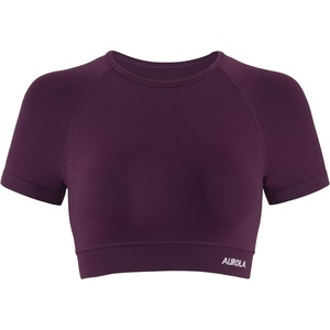 image:imageAUROLA Influence Crop Top Workout Shirts for Women UltraSoft Seamless Gym T Shirts Short Sleeve Running Workout TopsBlackberry Purple