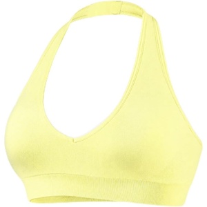 image:imageAUROLA Influence Halter Backless VNeck Sports Bra for Women OpenBack Padded Yoga Workout Crop Top with Adjustable StrapsElfin Yellow