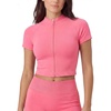 image:imageAUROLA Workout Tops for Women Short Sleeve Gym Shirts Seamless Slim Fit Zip Up Yoga Jacket Crop TopBubblegum
