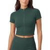 image:imageAUROLA Workout Tops for Women Short Sleeve Gym Shirts Seamless Slim Fit Zip Up Yoga Jacket Crop TopEden Green