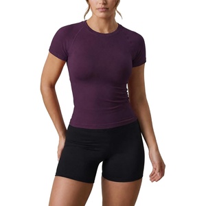 image:imageAUROLA Influence Seamless Workout T Shirt for Women Short Sleeve Slim Fit Basic Tee Yoga Gym Going Out Crop TopBlackberry Purple