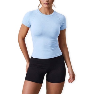 image:imageAUROLA Influence Seamless Workout T Shirt for Women Short Sleeve Slim Fit Basic Tee Yoga Gym Going Out Crop TopSky Light