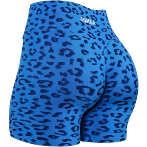 image:imageAUROLA Leopard Cheetah Workout Shorts for WomenGym Shorts Scrunch Butt Seamless Yoga Athletic ShortsLeo Electric Blue