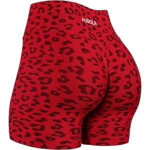 image:imageAUROLA Leopard Cheetah Workout Shorts for WomenGym Shorts Scrunch Butt Seamless Yoga Athletic ShortsLeo Carmine Red