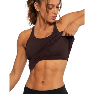 image:imageAUROLA Power Pro Ribbed Seamless Racerback Tank Tops with Built in Bras  Support Stays in Place Tanks with Built in Bra Racerback Workout Tank Tops Woman Core Waist Support Gym Yoga Running CyclingChocolate Torte