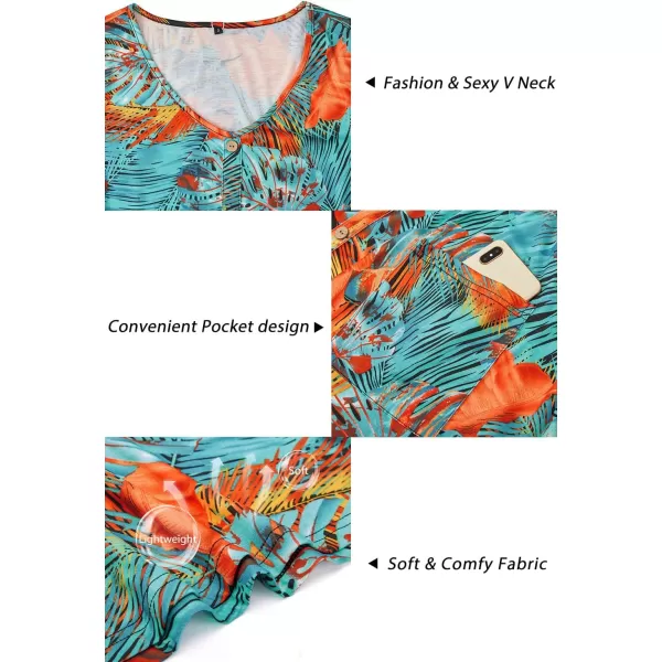 VOTEPRETTY Women's Short Sleeve V Neck Sundress Summer Casual Button Floral Dress with Pockets