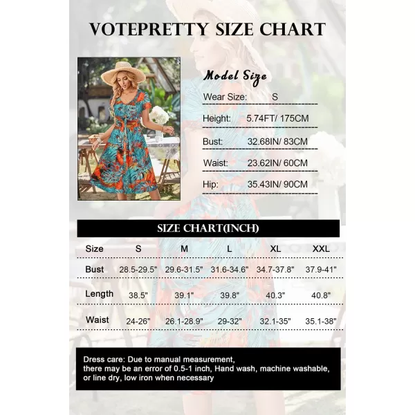 VOTEPRETTY Women's Short Sleeve V Neck Sundress Summer Casual Button Floral Dress with Pockets