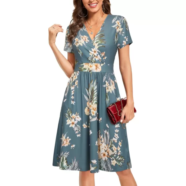 VOTEPRETTY Women's Short Sleeve V Neck Wrap Dress Summer Casual Floral Sundress with Pockets