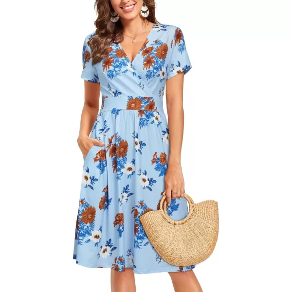 VOTEPRETTY Women's Short Sleeve V Neck Wrap Dress Summer Casual Floral Sundress with Pockets