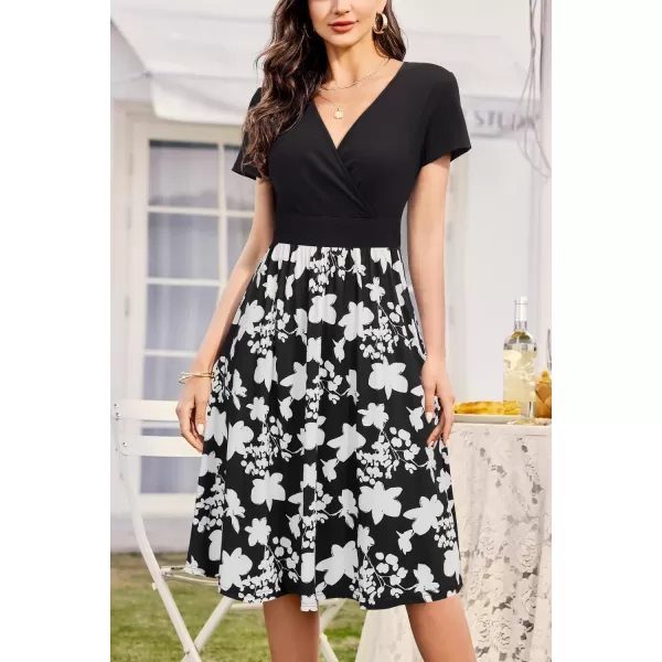 VOTEPRETTY Women's Short Sleeve V Neck Wrap Dress Summer Casual Floral Sundress with Pockets
