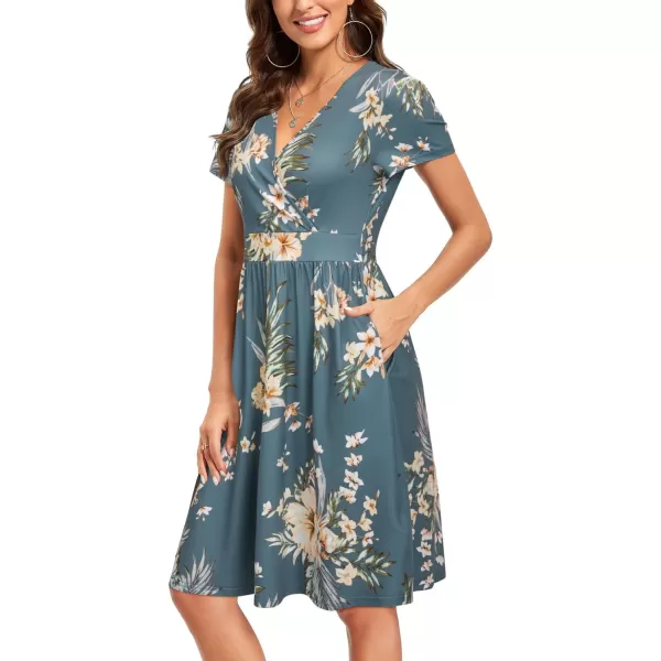 VOTEPRETTY Women's Short Sleeve V Neck Wrap Dress Summer Casual Floral Sundress with Pockets