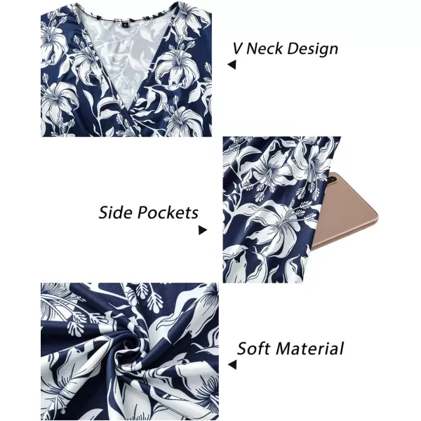 VOTEPRETTY Women's Short Sleeve V Neck Wrap Dress Summer Casual Floral Sundress with Pockets