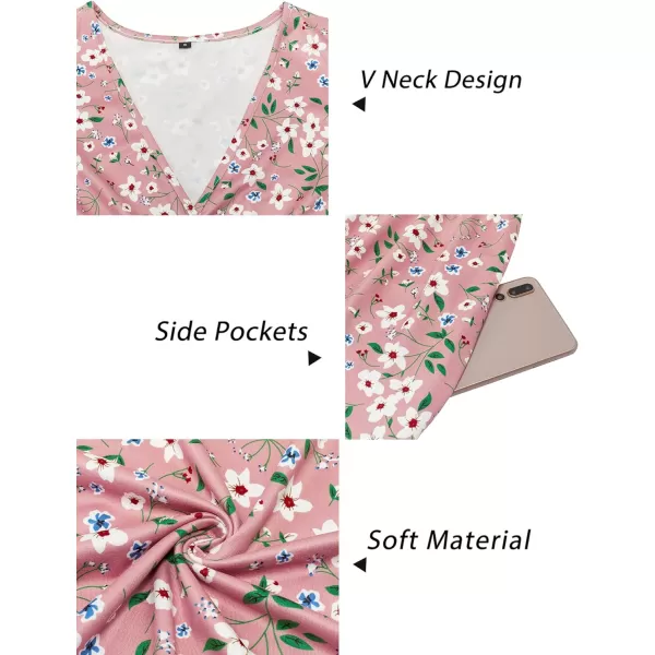 VOTEPRETTY Women's Short Sleeve V Neck Wrap Dress Summer Casual Floral Sundress with Pockets