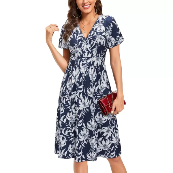 VOTEPRETTY Women's Short Sleeve V Neck Wrap Dress Summer Casual Floral Sundress with Pockets