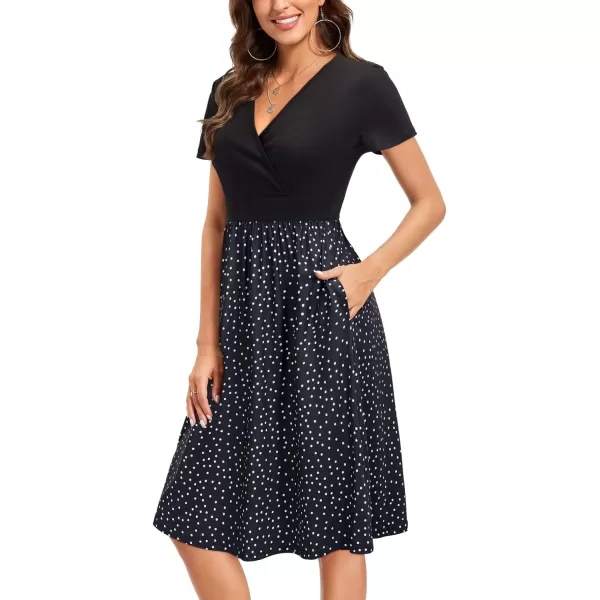 VOTEPRETTY Women's Short Sleeve V Neck Wrap Dress Summer Casual Floral Sundress with Pockets