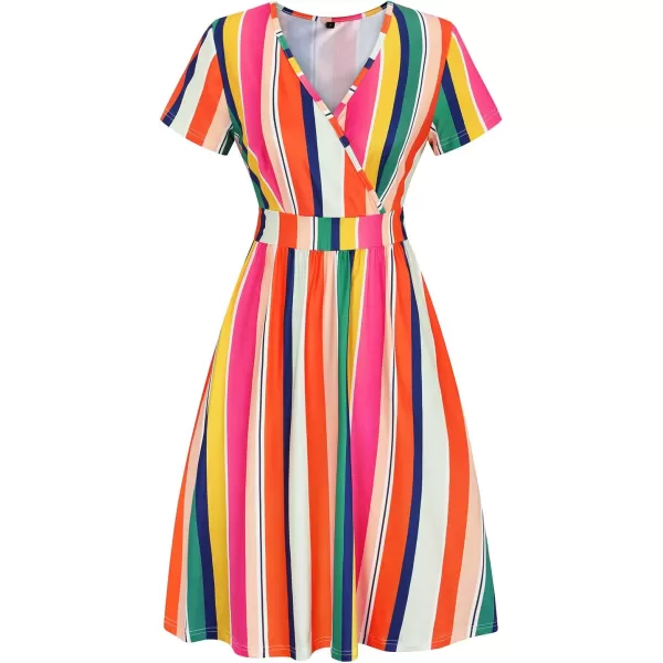 VOTEPRETTY Women's Short Sleeve V Neck Wrap Dress Summer Casual Floral Sundress with Pockets