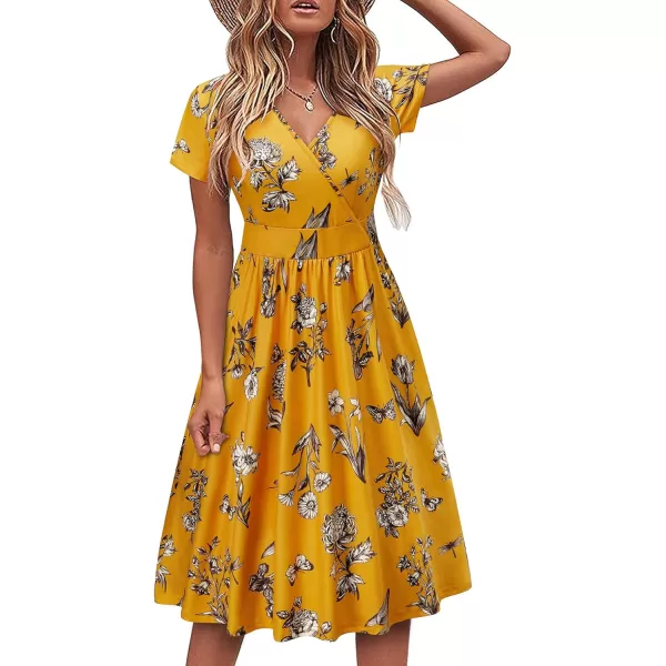 VOTEPRETTY Women's Short Sleeve V Neck Wrap Dress Summer Casual Floral Sundress with Pockets