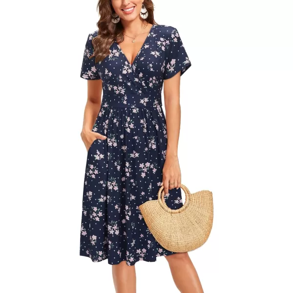 VOTEPRETTY Women's Short Sleeve V Neck Wrap Dress Summer Casual Floral Sundress with Pockets