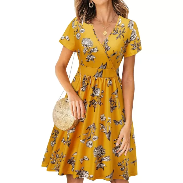 VOTEPRETTY Women's Short Sleeve V Neck Wrap Dress Summer Casual Floral Sundress with Pockets
