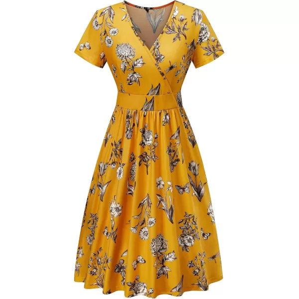 VOTEPRETTY Women's Short Sleeve V Neck Wrap Dress Summer Casual Floral Sundress with Pockets