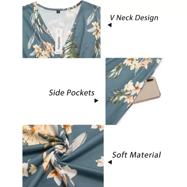 VOTEPRETTY Women's Short Sleeve V Neck Wrap Dress Summer Casual Floral Sundress with Pockets