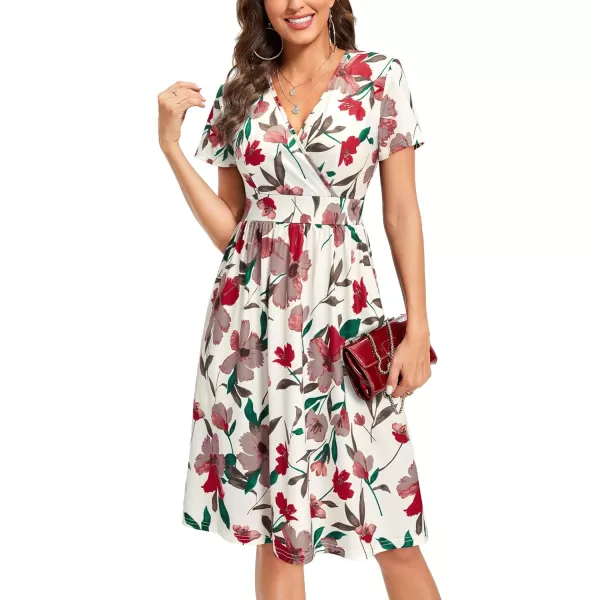 VOTEPRETTY Women's Short Sleeve V Neck Wrap Dress Summer Casual Floral Sundress with Pockets