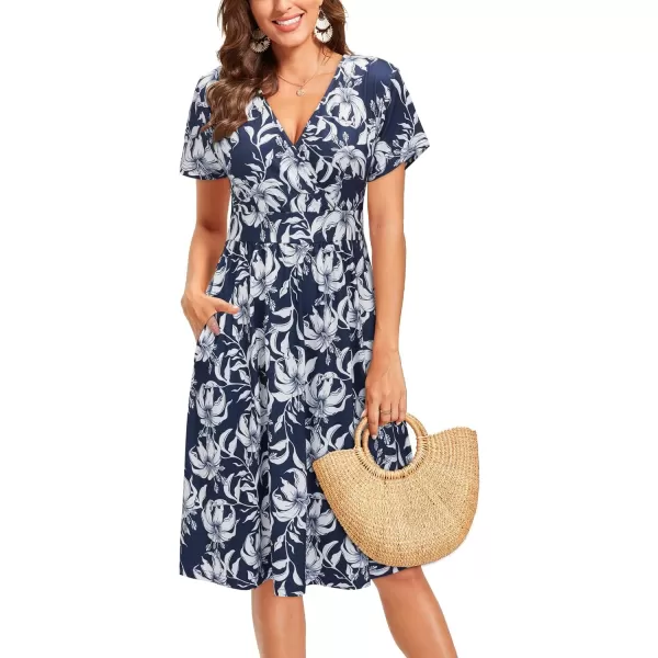 VOTEPRETTY Women's Short Sleeve V Neck Wrap Dress Summer Casual Floral Sundress with Pockets