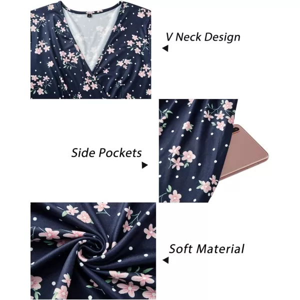 VOTEPRETTY Women's Short Sleeve V Neck Wrap Dress Summer Casual Floral Sundress with Pockets