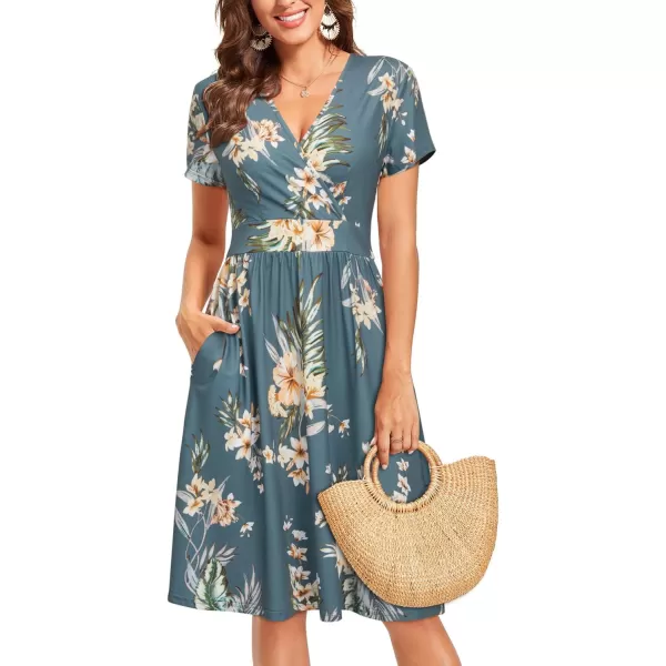 VOTEPRETTY Women's Short Sleeve V Neck Wrap Dress Summer Casual Floral Sundress with Pockets