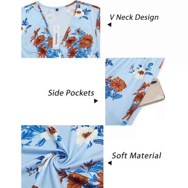 VOTEPRETTY Women's Short Sleeve V Neck Wrap Dress Summer Casual Floral Sundress with Pockets