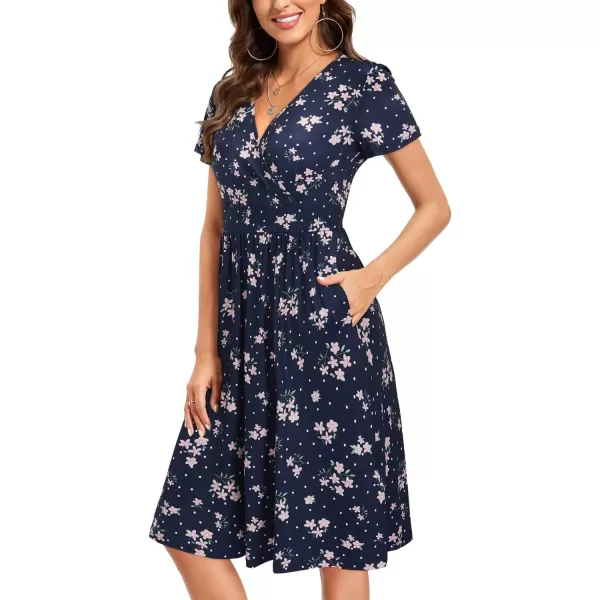 VOTEPRETTY Women's Short Sleeve V Neck Wrap Dress Summer Casual Floral Sundress with Pockets