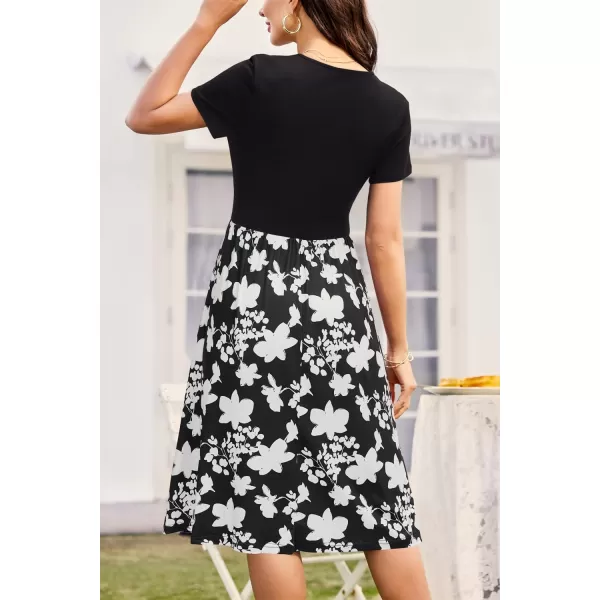 VOTEPRETTY Women's Short Sleeve V Neck Wrap Dress Summer Casual Floral Sundress with Pockets