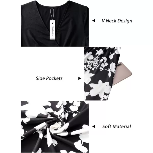 VOTEPRETTY Women's Short Sleeve V Neck Wrap Dress Summer Casual Floral Sundress with Pockets