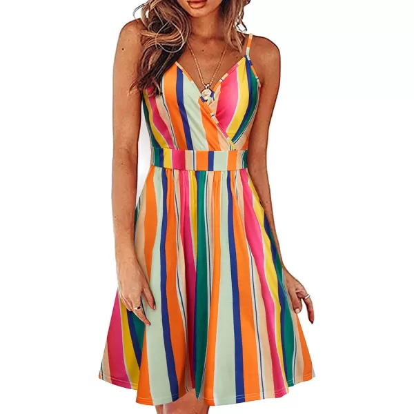 VOTEPRETTY Women's V Neck Floral Spaghetti Strap Sundress Casual Summer Party Swing Dress with Pocket
