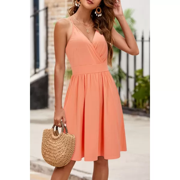 VOTEPRETTY Women's V Neck Floral Spaghetti Strap Sundress Casual Summer Party Swing Dress with Pocket