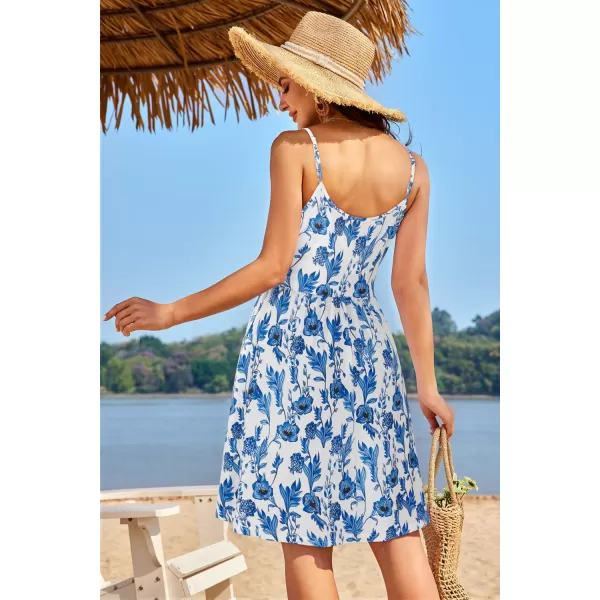 VOTEPRETTY Women's V-Neck Spaghetti Strap Dress Summer Casual Swing Sundress with Pockets