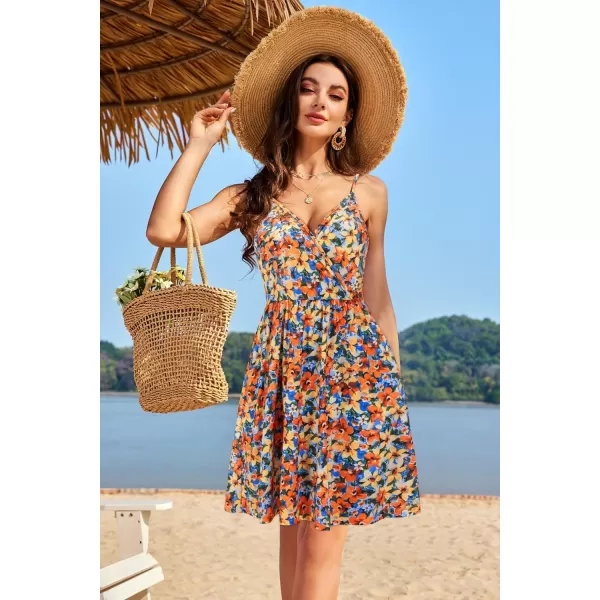 VOTEPRETTY Women's V-Neck Spaghetti Strap Dress Summer Casual Swing Sundress with Pockets