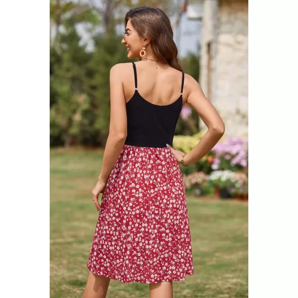 VOTEPRETTY Women's V-Neck Spaghetti Strap Dress Summer Casual Swing Sundress with Pockets