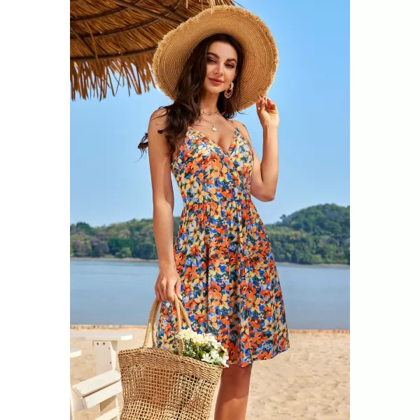 VOTEPRETTY Women's V-Neck Spaghetti Strap Dress Summer Casual Swing Sundress with Pockets