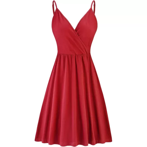 VOTEPRETTY Women's V-Neck Spaghetti Strap Dress Summer Casual Swing Sundress with Pockets