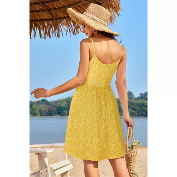 VOTEPRETTY Women's V-Neck Spaghetti Strap Dress Summer Casual Swing Sundress with Pockets