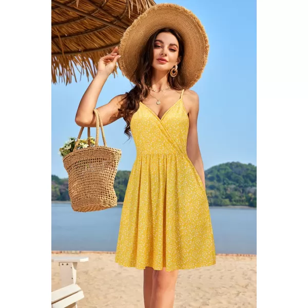 VOTEPRETTY Women's V-Neck Spaghetti Strap Dress Summer Casual Swing Sundress with Pockets