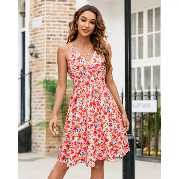 VOTEPRETTY Women's V-Neck Spaghetti Strap Dress Summer Casual Swing Sundress with Pockets